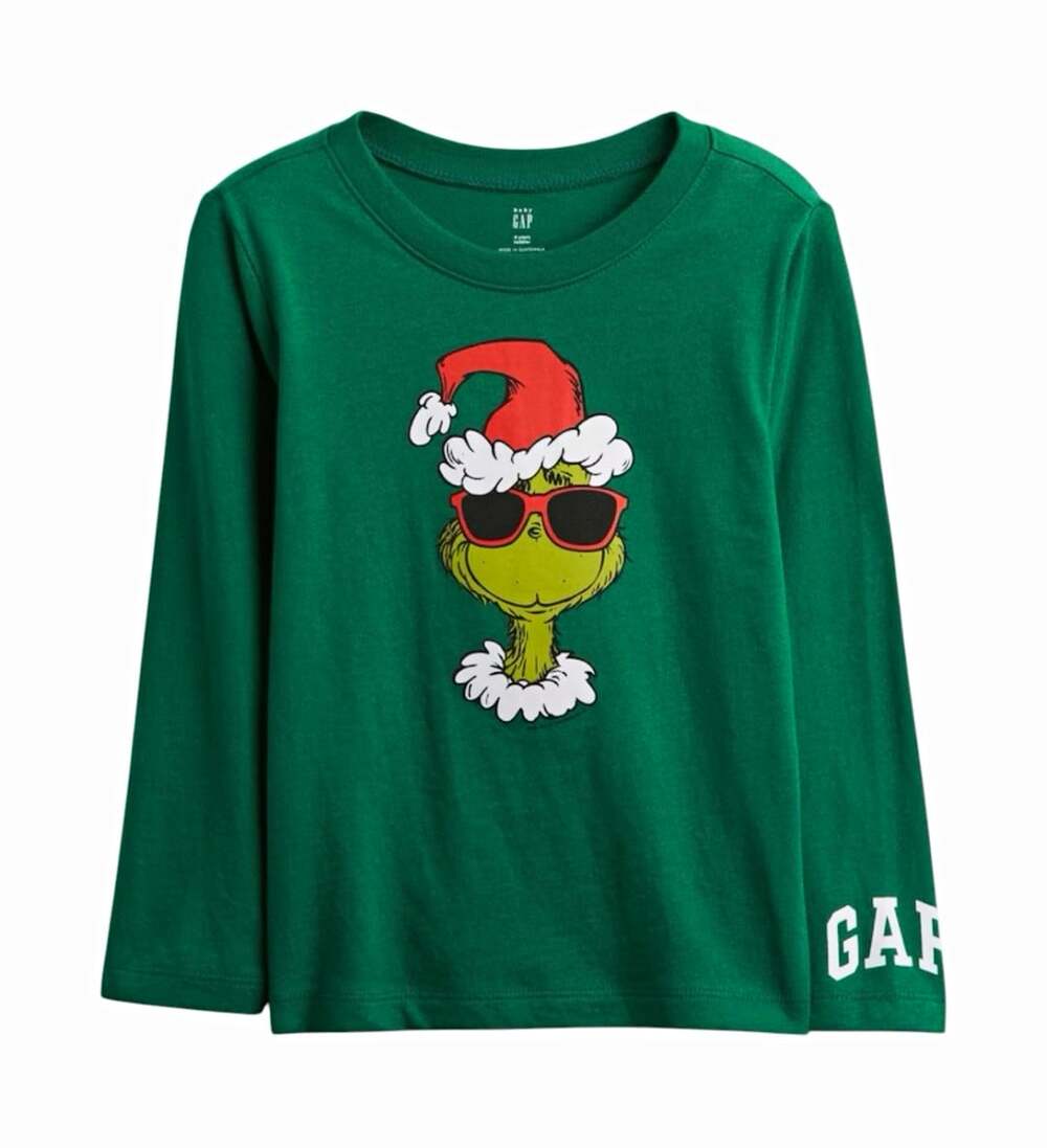 GAP Toddler Grinch Christmas Graphic T-Shirt 4T Green Long Sleeve Crew Neck